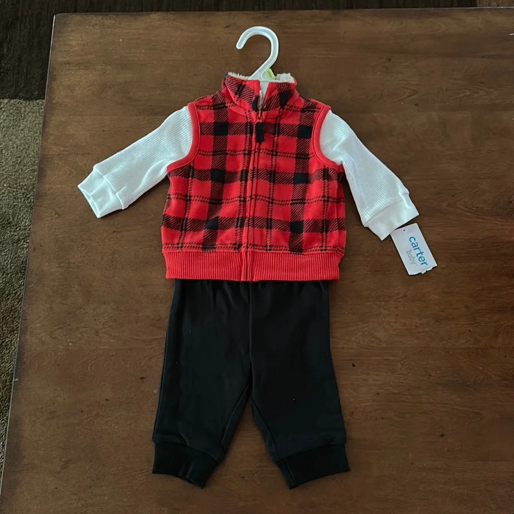 3 piece winter red and black plaid thermal Sherpa set